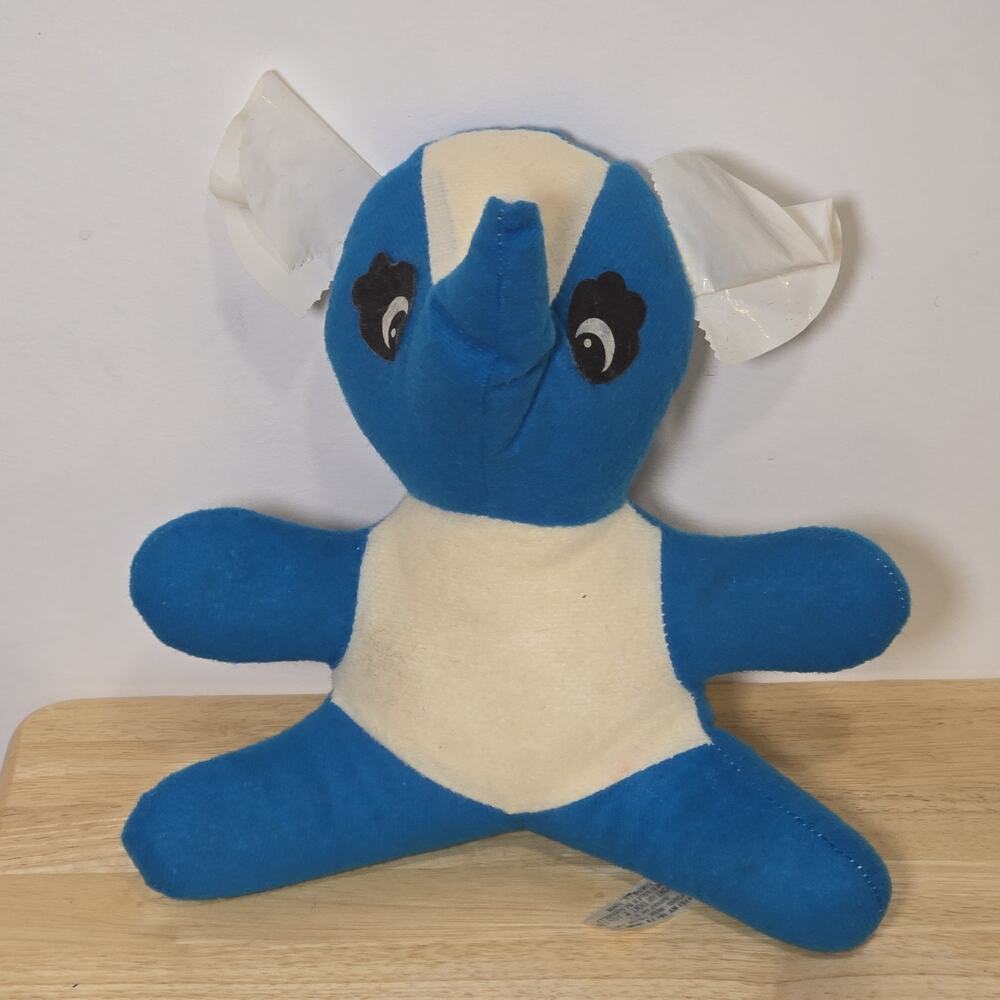 Brooklyn Doll &‎ Toy Co Vintage Stuffed Plush Blue White Elephant Animal 10"